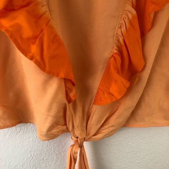 A.N.A Orange Tie Die sleeveless Ruffle front top L - Picture 4 of 5